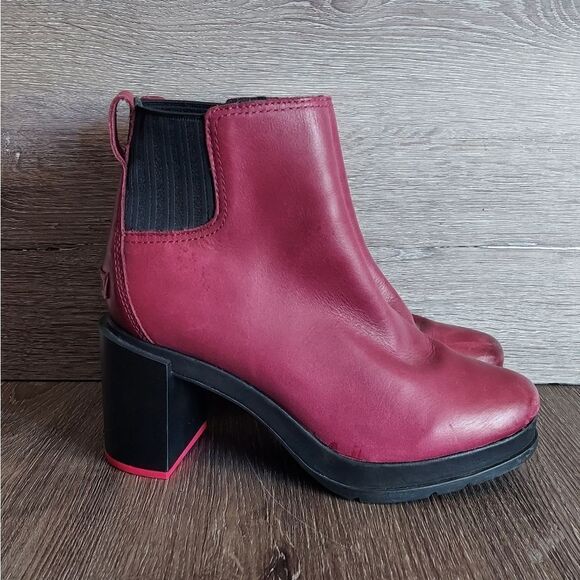 Sorel Rich Wine Margo Chelsea Block Heeled Boots Women's Size 8.5 - Picture 1 of 9